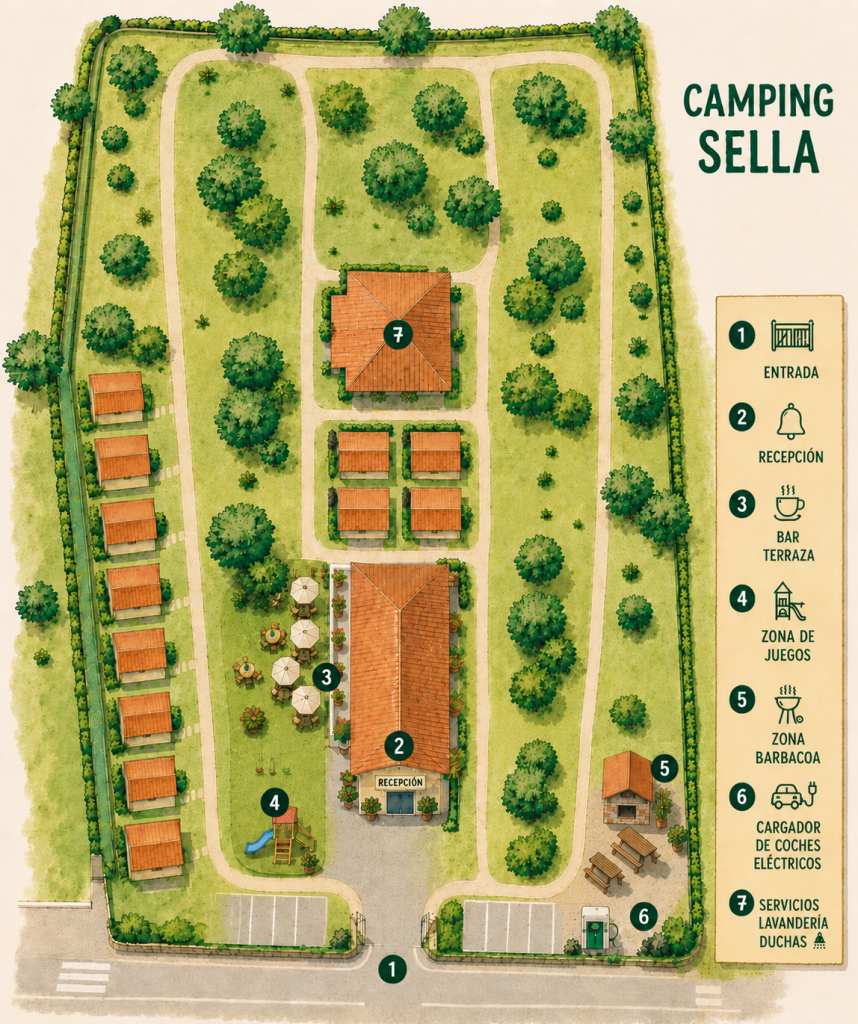 Área de autocaravanas Camping Sella en Arriondas, Asturias