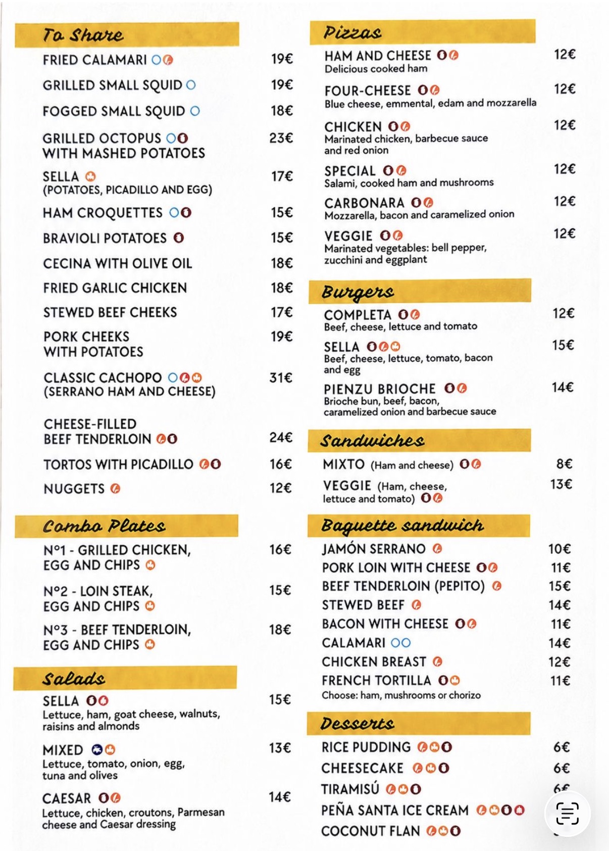 Menu Camping Sella Bar Terrace